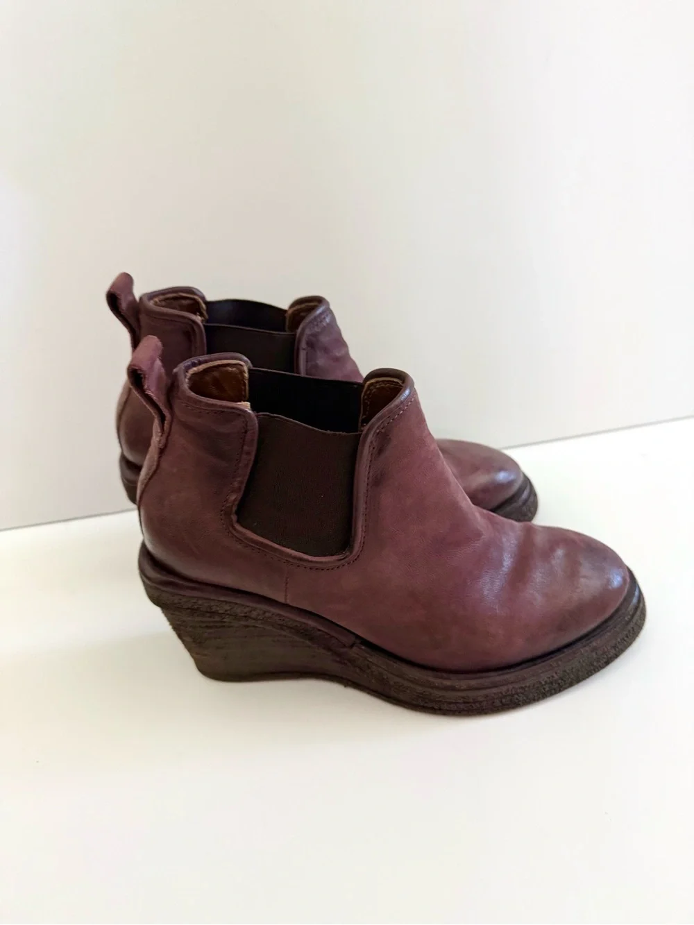 A.S.98 Talen Eggplant Leather Shoe Boots Wedges Distressed Size 7.5